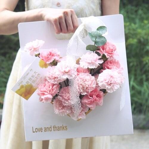 Heart Portable Flower Box Rose Wrapping Bag Bouquet Paper Basket Florist Packaging Supplies Wedding ValentineS Day Paper Gift