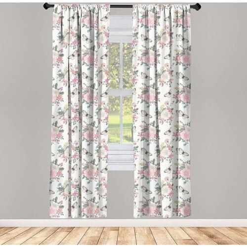 Shabby Flora Window Curtains Peonies Peas Roses Bouquet Butterflies Pastel Tones Bridal Lightweight Decorative