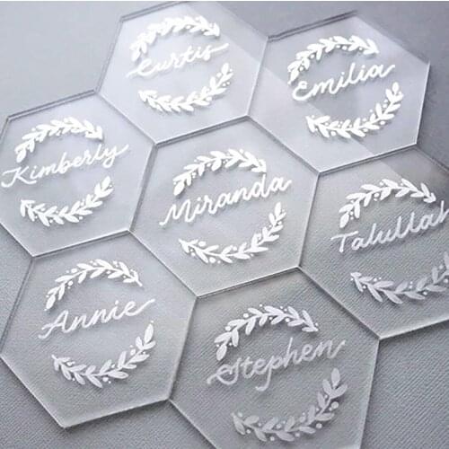 Clear Acrylic Place Cards for Wedding Blank Hexagon Table Seating Cards Acrylic Escort Plates Name Card Parties Guest Name tag