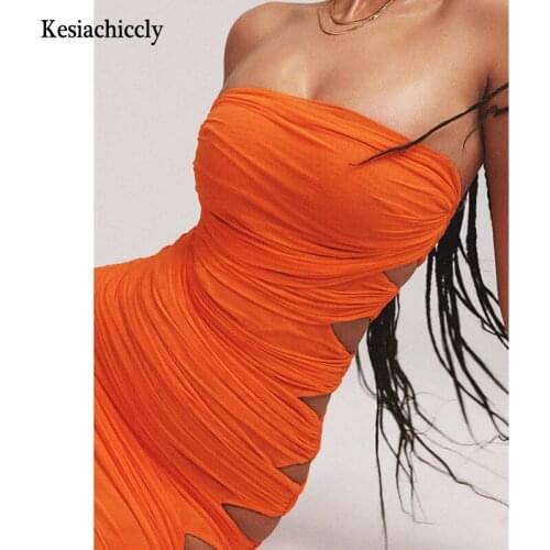 Kesiachiccly Ruched Backless Sexy Dress Women Sleeveless Off Shoulder Bodycon Summer Dress Slim Party Dresses Club Vestidos