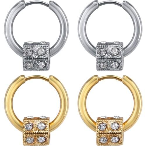ZS Screw Nut Shape Hoop Earrings with AAA Cubic Zirconia Mens Hip Hop Small Round Earring Male Rock Roll Jewelry Accessories