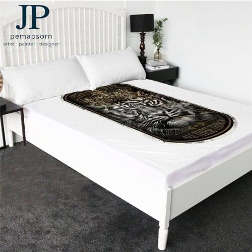 Tiger King by Jp.pemapsorn Fitted Sheet 3D Print Luxury Topper Sheets Animal Bedding Sheet Queen 1pc Golden Crown Bedlinen Twin