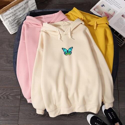 Spring Womens Sweatshirtsn Moletom Feminino Hooded Fluorescence Butterfly Long Sleeve Harajuku Casual Hoodies Ladies Tumblr