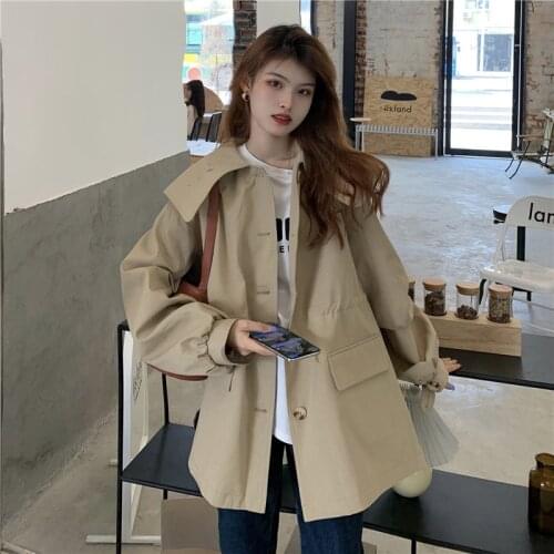2021 Spring Autumn Korea Windbreaker Big Lapel Age Reduction Loose Long-sleeve Large Size Jacket Fashion Trench Coat For Women
