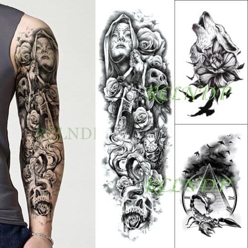 Waterproof Temporary Tattoo Stickers skull full arm sleeve wolf head scorpion flower arm fake tatto flash tatoo for men women