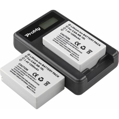 2Pcs Probty NB-10L NB 10L NB10L Battery +USB LCD Charger for Canon PowerShot G15 G16 G1X G3X SX40 SX40HS SX50 SX60 HS Camera