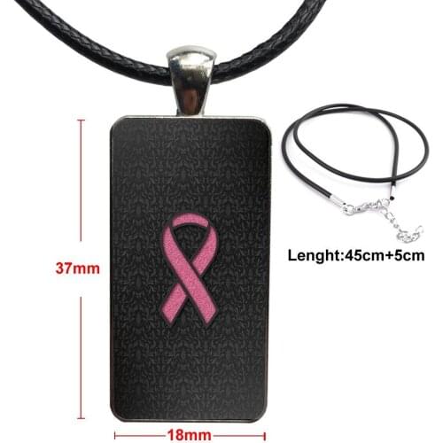 Girl Breast Cancer Pink Ribbon Better Glass Pendant Necklace Handmade Half Pendant Rectangle Necklace For Men Women