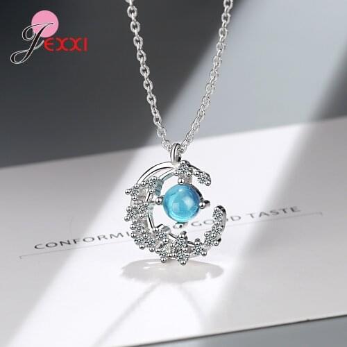 New Trendy 925 Sterling Silver Moon Glass Bead Pendant Necklaces for Women Universe Science Party Jewelry Prevent Allergy