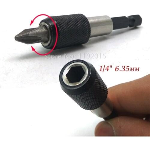 1 Pcs Non-slip Black 1/4" 6.35mm 60mm Hex Shank Quick Release Electric Drill Magnetic Screwdriver Bit Holder Wood Tool Hands