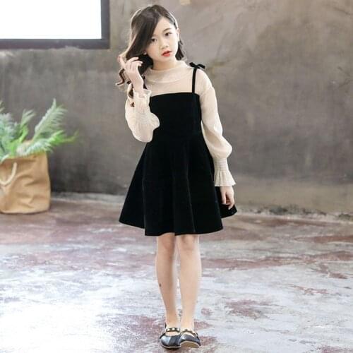 2019 New Spring Kids Girl Cotton 2pcs Suit Teenage Girls Solid T-shirts+Ruffles Sling Dress Tracksuit Baby Girl Clothes Sets T68