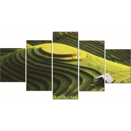 4 Panels Prints posters Green terrace Cuadros Decoration Landscape Canvas Prints Wall Paintings Picture for Living Room Unframed