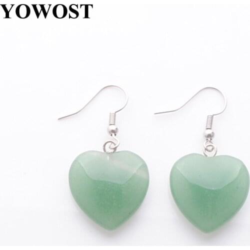 4 Pairs Dangle Earring Jewelry Natural gem Stone Aventurine Romantic Heart Pendant Beads Hanging Drop Earrings for Women QR3284