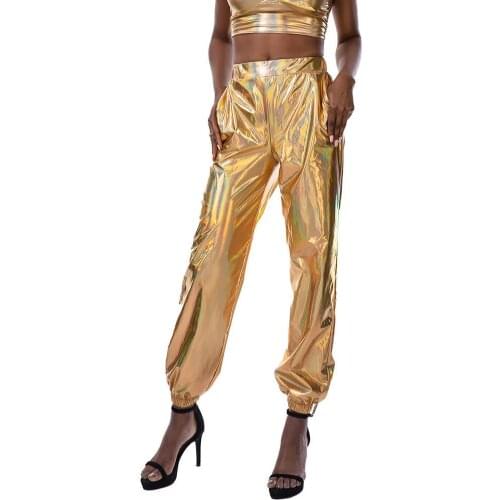 80% HOT SALES!!! Hip Hop Women Holographic Pants Night Club Elastic High Waist Long Trousers