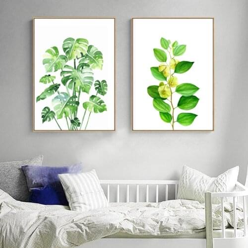 Watercolor Plant Leaves Canvas Painting Green Banana Leaf Wall Art Poster and Prints Nordic Minimalist Home Decor