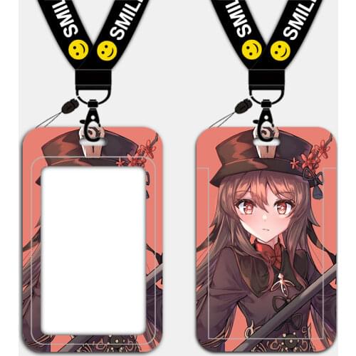 Anime Game Genshin Impact Hutao Single-sided Transparent Hard Shell Bus School Card Access Control Lanyard Card Set Gift Unisex