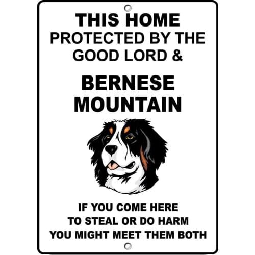 Bernese Mountain Dog Protected by Good Lord and Poster Funny Art Decor Vintage Aluminum Retro Metal Tin Sign 20x30cm