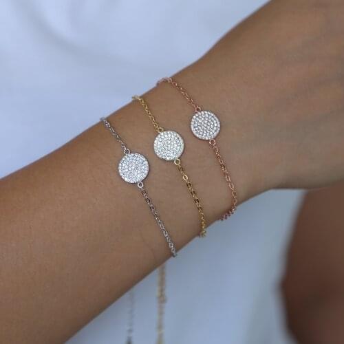 Micro pave clear cz disco charm chain bracelet gold silver color classic simple geometric bracelets for girl