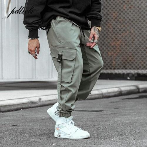 New Harajuku Ribben Multi-Pocket Safari Style Fashion Mens Jogger Trousers Hip Hop Autumn Streetwear Casual Elastic Harem Pants