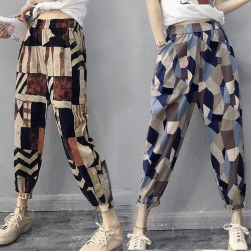 Vintage Pattern Ethnic Summer Pants Girls Women Casual Long Pants Female Fashion Clothes Teens Sport Harem Pants Ninth-length