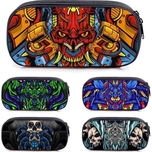 High Quality 3D Abstraction Animal Pencil Case Tiger Wolf Dragon Purse Wallet Cosmetic Bags Children School Skull Viking Pen Box