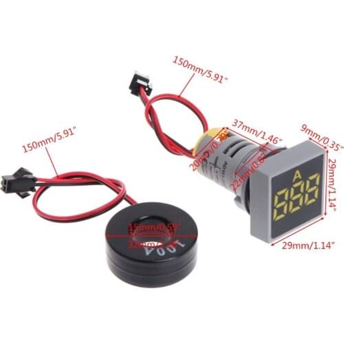 22MM 0-100A Digital Ammeter Current Meter Indicator Led Lamp Square Signal Light