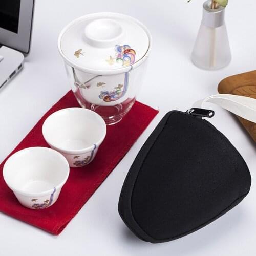 Travel Bag Chinese Kung Fu Tea set gaiwan teapot teacups fair mug tea sets white Portable travel tea set drinkware Free shipping