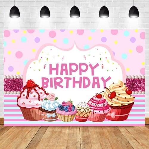 NeoBack Cake Ice Cream Hapyy Birthday Backdrop Sweet Girls Pink Birthday Party Bannner Photography Background