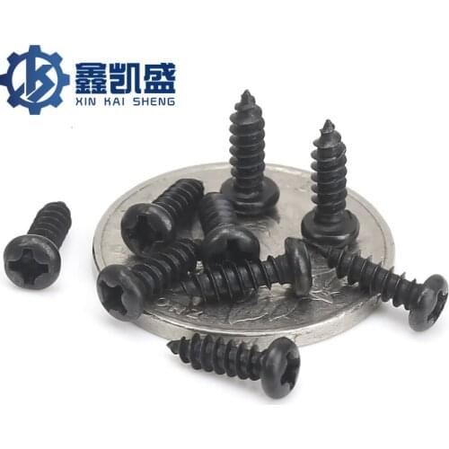 GB845 M2-M3 Carbon Steel Environmental Protection Black Cross Groove Head Cross Round Head Self Tapping Screw 100 PCS