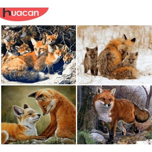 HUACAN Oil Painting Animal Drawing Canvas Acrylic Handpainted Wall Art Pictures By Number Fox Winter Gift Home Decor