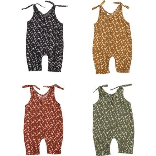 Infant Baby Girls Boys Rompers Polka Dot Print Sleeveless Belt Summer Casual Jumpsuits 4 Colors 0-3 Years