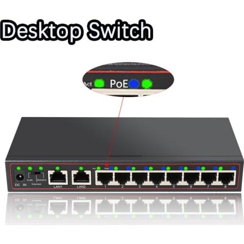 52V Switch ethernet switch poe 8 Port 10/100Mbps PoE+2 Port Uplink Ethernet Desktops RJ45 interface IEEE 802.3af/at poe switcher