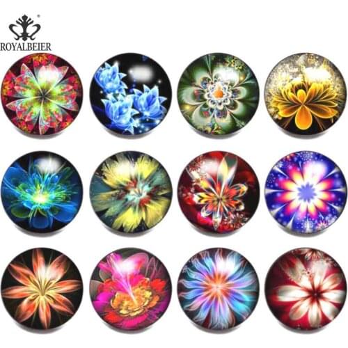 ROYALBEIER 12pcs/lot Beautiful 18mm Snap Button Printing Various Patterns Charms For 18mm Snaps Bracelet Jewelry KZ0999