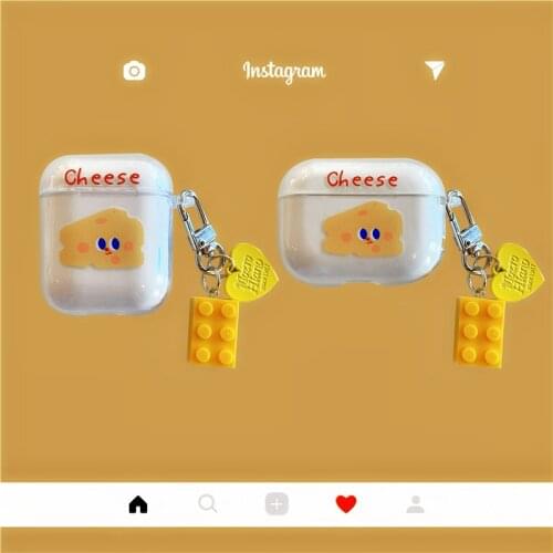 Cute Cartoon Cheese Earphone Case With Pendant For Apple Airpods Pro 1 2 Transparent Soft TPU Earbud Cover Headphone Accessories