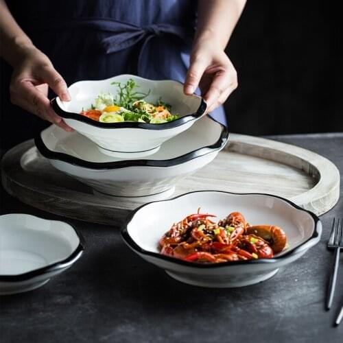 Simple black line high-footed bowl hotel restaurant noodle bowl dish bowl artistic conception characteristic ceramic bowl creati