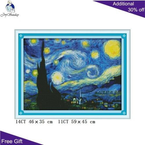 Joy Sunday The Starry Night Home Decor F429 14CT 11CT Counted and Stamped The Starry Night of Van Gogh Cross Stitch kits