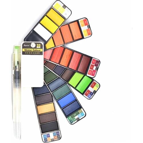 Superior Portable 33 Colors Solid Water Color Paint Brush Set Watercolor Pigment For Artist Student Art Outdoor Painting Tool
