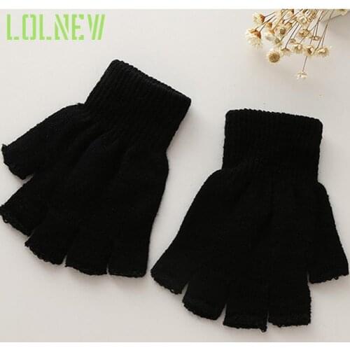 New Fashion Black Short Half Finger Fingerless Wool Knit Wrist Glove Winter Warm Workout For Women And Men