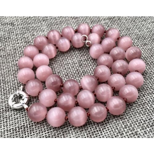 New 10mm Light purple Cat Eye Stone Opal Round Beads Gems Necklace 18 " jade