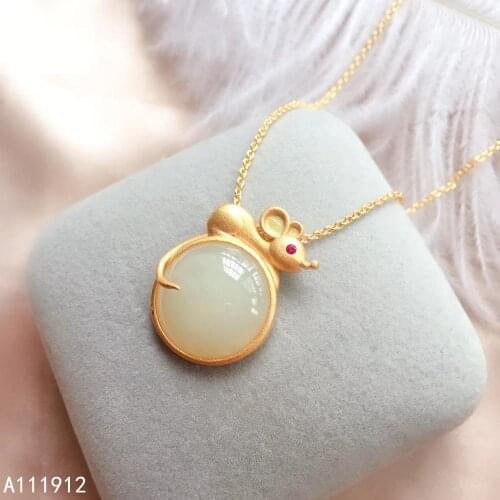 KJJEAXCMY fine jewelry natural white jade 925 sterling silver new women mouse pendant necklace support test luxury