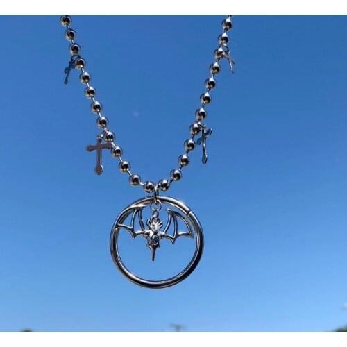 Gothic Punk Geometric Bat Cross Pendant Necklaces For Women Girls Fashion Hip hop Jewelry Gift Trendy Statement Necklaces Kolye