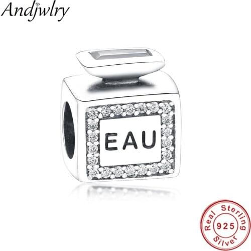 Authentic 925 Sterling Silver Fit Original Pandora Charm Bracelets EAU Perfume Charms With Clear CZ Beads For Woman DIY Jewelry
