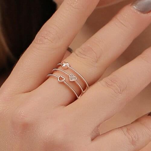 Hollow Love Open Ring Fashion Temperament Net Red Three-Layer Geometric Index Finger Ring Jewelry Female Jewelry Gift
