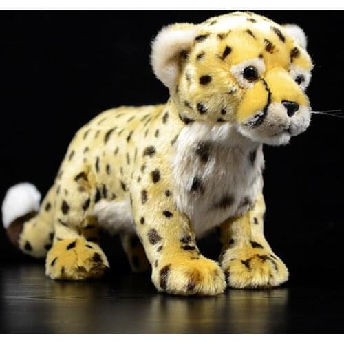 Lifelike Simulation Standing Cheetah Stuffed Plush Toy Cute Soft Yellow India Acinonyx jubatus Doll Birthday Gift for Kids Model