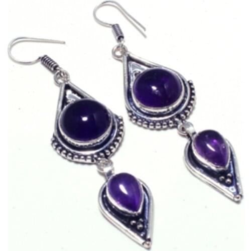 Genuine Amethyst Silver Overlay on Copper Earrings , Hand made Jewelry Gift