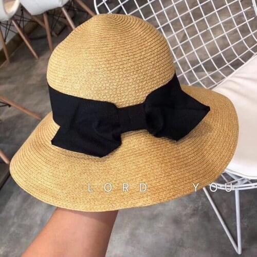 Womens Straw Hat Large-brimmed Bowknot Hat Foldable Flanged New Womens Sun Hat Large Brim and Big Brim Bucket Cap Beach Caps