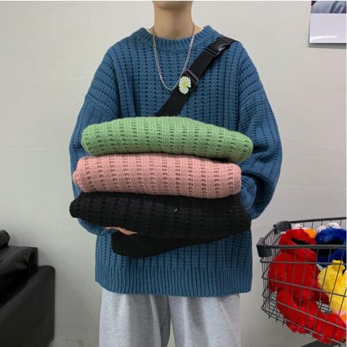 Sweater Japan Style Vintage Clothes Men Harajuku Colorfuls Winter Sweater 2021 Pullover Mens Black O-Neck Coare Wool
