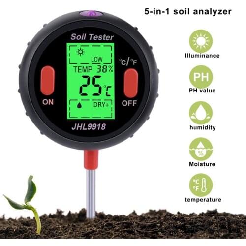 5 in 1 PH Soil Tester Water Moisture Meter Humidity Thermometer Photometer Water Meter Garden Plants Hydroponics Analyze