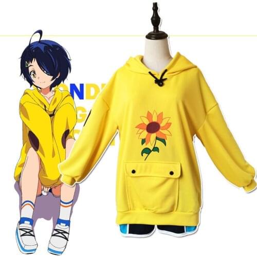 Wonder Egg Priority Hoodie Ai Kawaii Cosplay Costume Sun Flower Pocket Coat Casual Loose Sweatshirts Anime Cute Print Hoodies