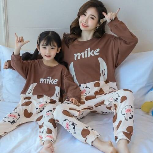 TUONXYE Family Matching Parent-child Cattle Pajamas Cotton Children Women Baby Bodysuit Kids Homewear Fashion PJS Set Nightwear