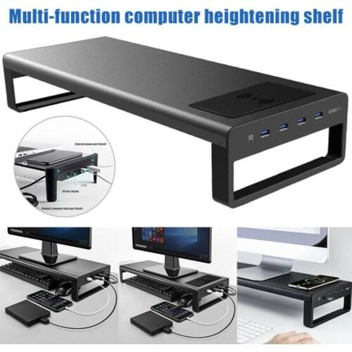 USB 3.0 Aluminum Monitor Stand Metal Riser Support Transfer Data and Charging,Keyboard and Mouse Storage Desk Organizer